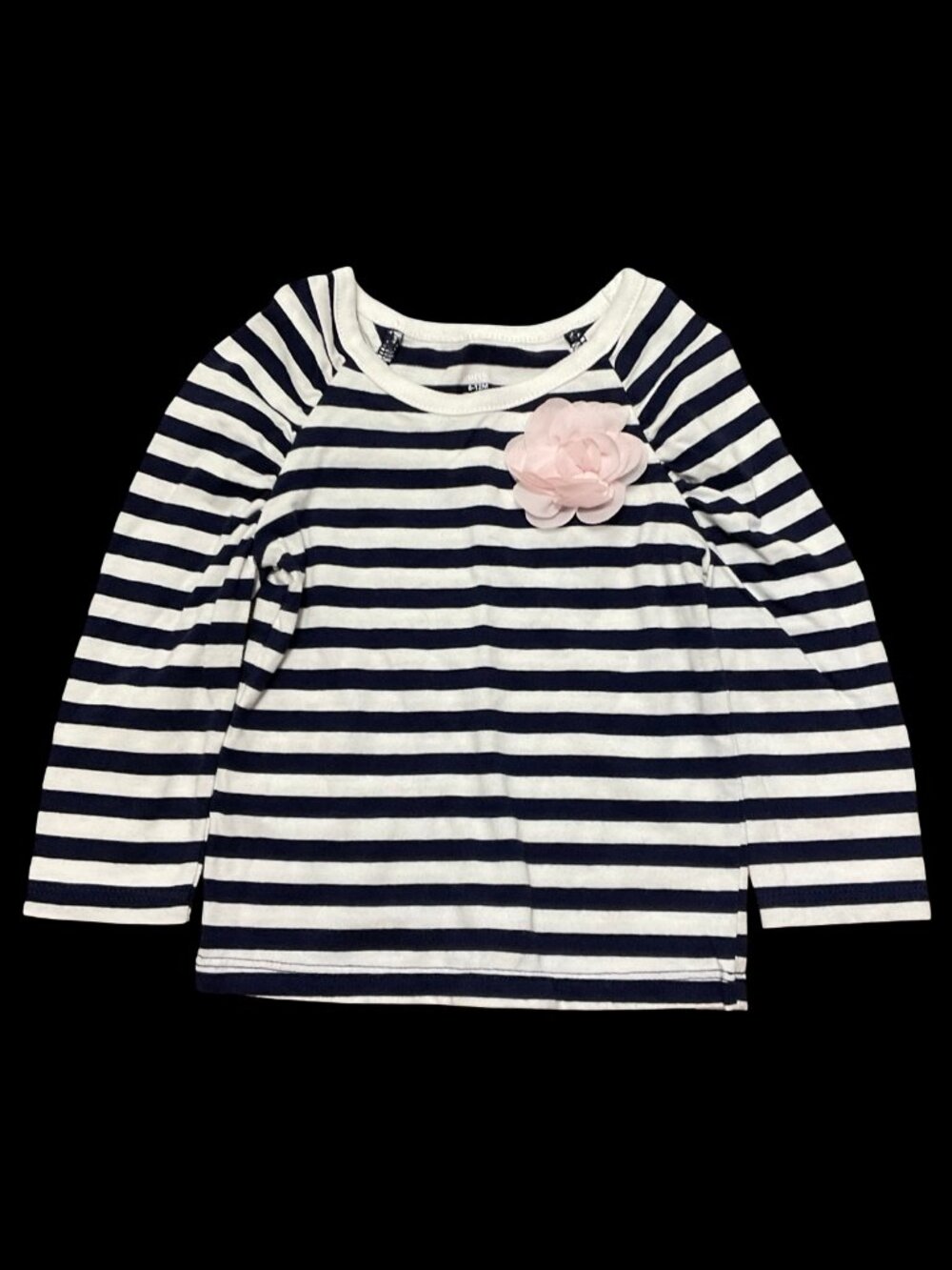 🌻10/$25 - Navy/White Striped Long Sleeve Tee w/ 3D Flower Detail